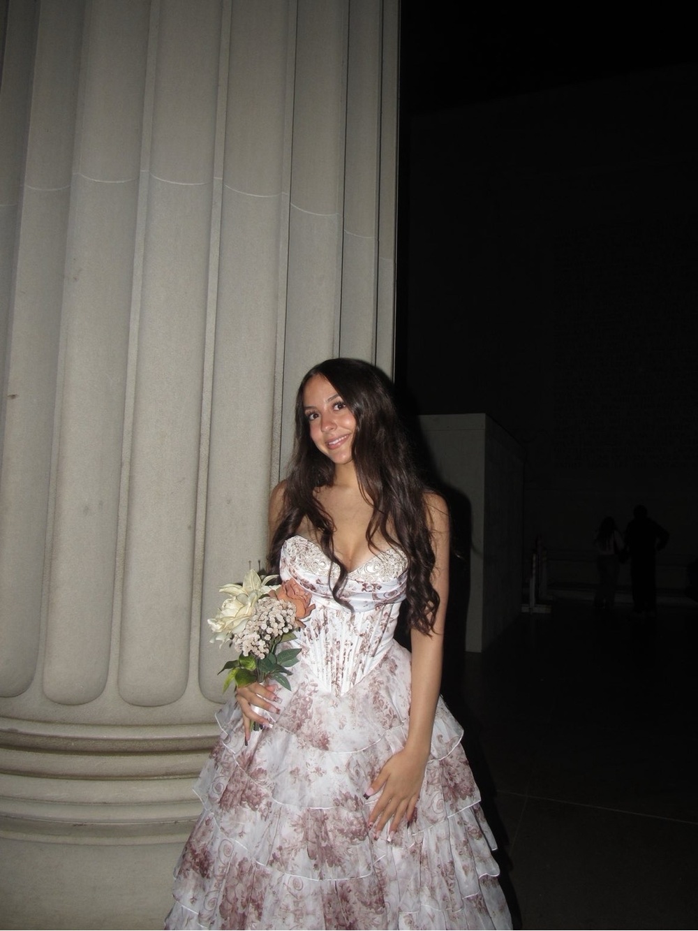 Romantic White & Brown Floral Prom Dress with Corset Bodice
